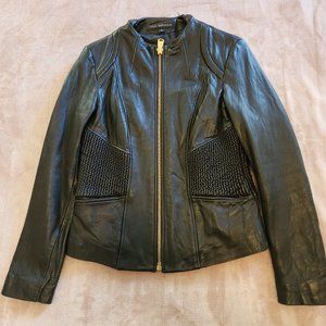 Via Spiga Smocked Leather Jacket